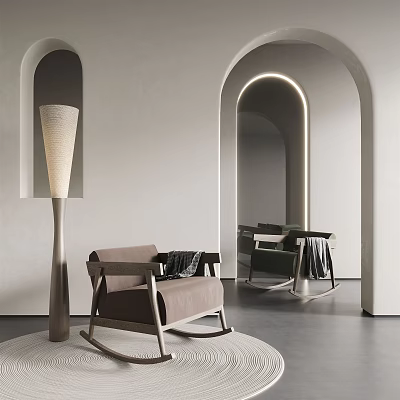 Modern Leisure Chair In Stylish Interior With Arched Doorway Floor Lamp And Rug 3d model
