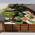 Japanese Indoor Landscape Design With Wooden Structures Rock Formations Stone Paths And Lush Greenery