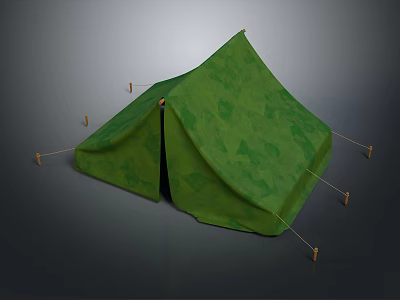Green Outdoor Tent Structure With Canvas Cover Support Poles And Guy Ropes 3d model