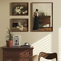 Three Vintage Oil Paintings Floral Still Life Female Figure Wall Decor Cozy Living Room