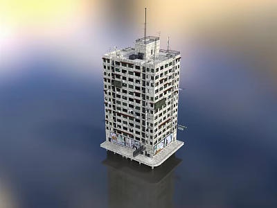 Unfinished High Rise Building With Multiple Windows And Base Platform On Water Surface 3d model