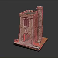 Ancient Stone Castle Gateway with Crenellated Tower and Archway on Green Base Model