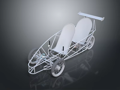 White Metal Racing Go Kart Frame With Two Seats Rear Wing And Wheels Structure 3d model