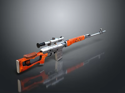 Tactical Orange Patterned Rifle With Silver Barrel Wooden Stock And Scope 3d model