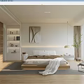 Modern Minimalist Bedroom Interior With Platform Bed Wall Art And Large Window 3d model