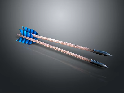 Traditional Arrow Weapons With Blue Fletching Copper Shafts And Black Arrowheads 3d model