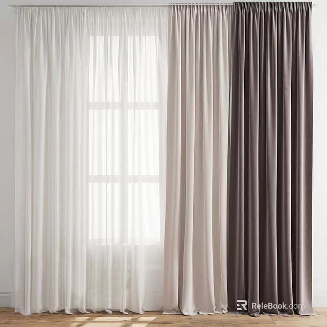 Modern Window Curtains With Sheer White Beige And Dark Brown Design For Home Decor 3d model 