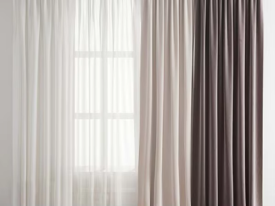 Modern Window Curtains With Sheer White Beige And Dark Brown Design For Home Decor 3d model