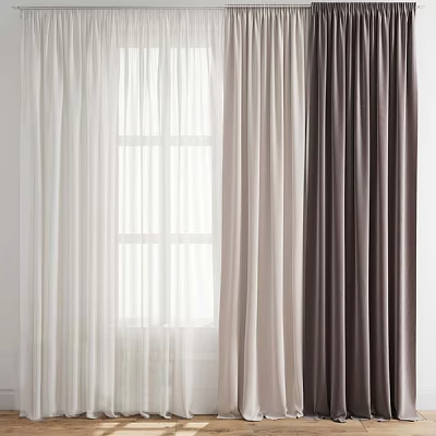 Modern Window Curtains With Sheer White Beige And Dark Brown Design For Home Decor 3d model