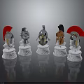 Warrior Character Figurines and Horse Creatures with Decorative Armor and Helmets 3d model