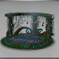 Decorative Fantasy Furniture With Stone Pillars Vines Hanging Ornaments Candles And Glowing Circular Platform