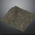 Realistic 3D Terrain Model With Mountain Ranges And Green Lake Area
