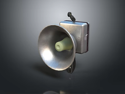 Vintage Computer External Speaker with Silver Metal Body and Round Horn Design 3d model