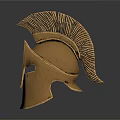 Golden Ancient Greek Helmet Featuring Decorative Plume And Reflection On Black Background