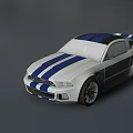 White Sports Car With Blue Stripes Two Door Design And Alloy Wheels