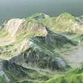 Scenic Natural Mountain Landscape with Rolling Green Peaks and Misty Valleys