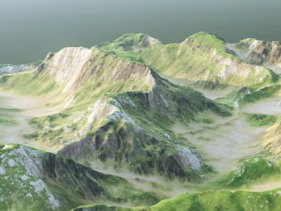 Scenic Natural Mountain Landscape with Rolling Green Peaks and Misty Valleys 3d model
