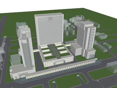 Modern Urban Building Complex Featuring High Rise Low Rise Structures Green Spaces And Roads 3d model