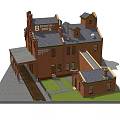 Industrial Factory With Red Brick Structure Multiple Towers Grey Roof And B & W Signage