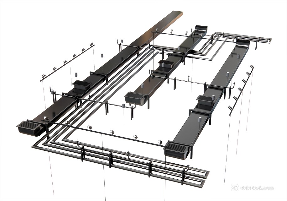 Industrial Pipe System Structure With Connected Pipes Multiple Lines And Mounting Components 3d model 