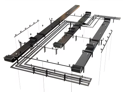 Industrial Pipe System Structure With Connected Pipes Multiple Lines And Mounting Components 3d model