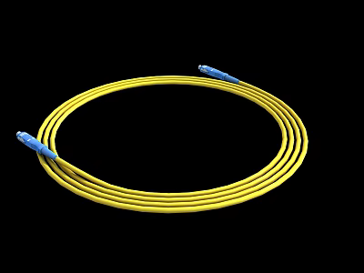 Yellow Fiber Optic Patch Cable With Blue Connectors On Both Ends 3d model