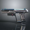 Futuristic Handgun With Sleek Metallic Design And Green Indicator Light Details