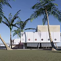 Modern Detached Villa With Palm Trees Waterfront View White Exterior Circular Windows