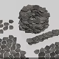 Hexagonal Gray Floor Tiles Stacked and Scattered in Pile Arrangement