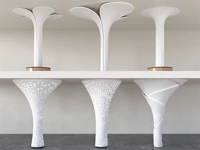 Unique White Columns With Petal Shaped Tops Hollow Patterns And Brown Bases 3d model