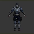 Advanced Armored Humanoid Character in Blue Gray Tactical Armor with Helmet and Combat Gear