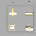 Modern Gold And White Lighting Fixture Set With Pendant Lights And Wall Sconces