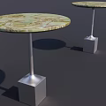 Two Round Coffee Tables with Marble Tabletop and Metal Square Base 3d model