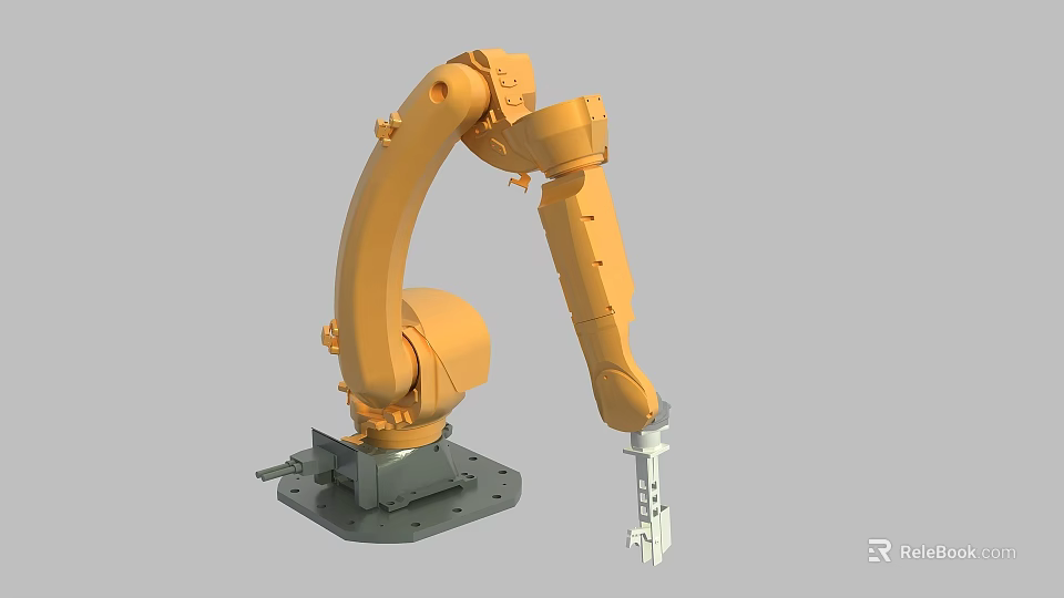 Smart Machine Advanced Yellow Robotic Arm with Base for Industrial Automation 3d model 