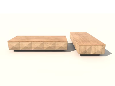 Two Stylish Garden Decorative Wooden Platforms With Geometric Pattern And Black Base 3d model