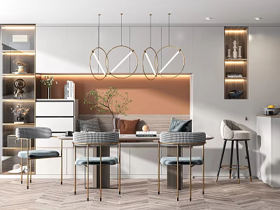 Modern Restaurant Dining Room Cabinet Dining Table and Chair Combination 3d model