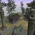 Ancient Chinese Architecture With Stone Pillars Traditional Tiled Roofs And Courtyard