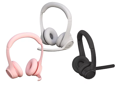Pink White Black Over Ear Headphones With Built In Microphone And Comfortable Design 3d model