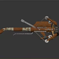 Mechanical Crossbow With Orange And White Wooden And Metal Parts And Red Decorative Flag
