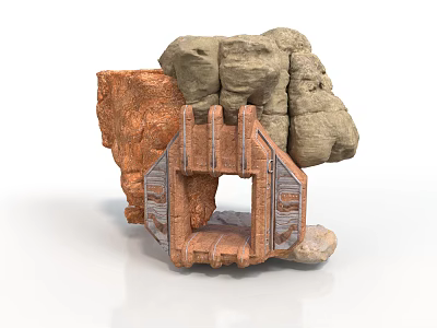 3D Scene Component With Natural Rock Formation And Wooden Frame Structure 3d model