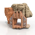 3D Scene Component With Natural Rock Formation And Wooden Frame Structure