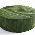 Round Green Velvet Ottoman With Wavy Texture For Modern Living Room Decor