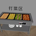 Stainless Steel Multi Compartment Food Serving Kitchenware Buffet Station With White Containers And Digital 3d model