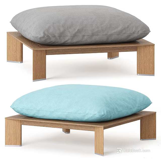 Wooden Stools With Gray And Light Blue Fabric Cushions In Simple Design 3d model 