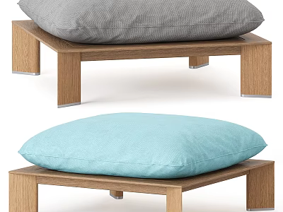 Wooden Stools With Gray And Light Blue Fabric Cushions In Simple Design 3d model