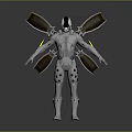 Futuristic Silver Mechanical Character With Biomechanical Design Solar Panel Wings And Yellow Accents