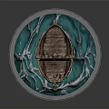 Cartoon Viking Ship With Red White Striped Sail Dragon Head Blue Waves Golden Braided Platform