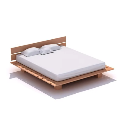 Modern Double Bed with Wooden Frame White Mattress and Two Pillows 3d model