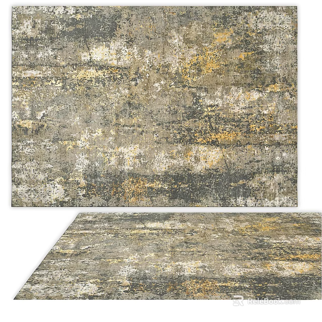 Abstract Pattern Square Rug In Gray And Gold Tones 3d model