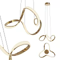 Modern Contemporary Gold And White Curved Chandelier With Unique Circular Design For Interior Decoration